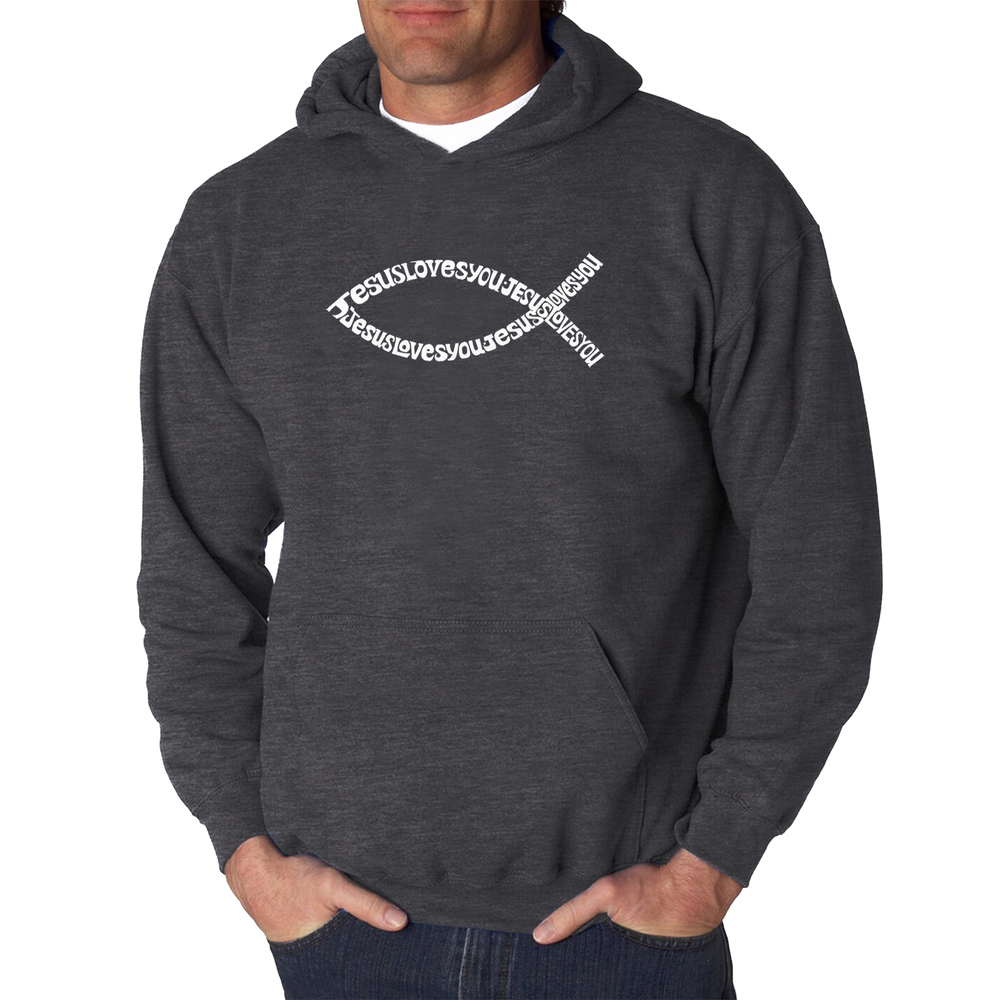 Men's Word Art Hooded Sweatshirt - Jesus Loves You